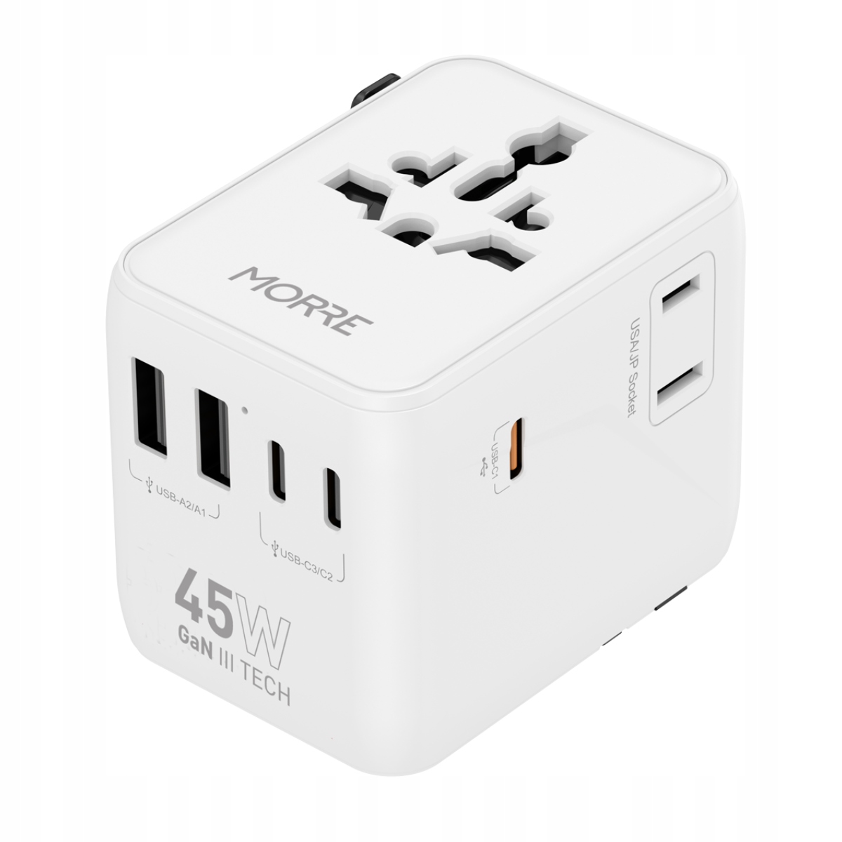 Globalny adapter podróżny GaN Morre M471 – 45W, Usb-c/usb-a, Pd Qc