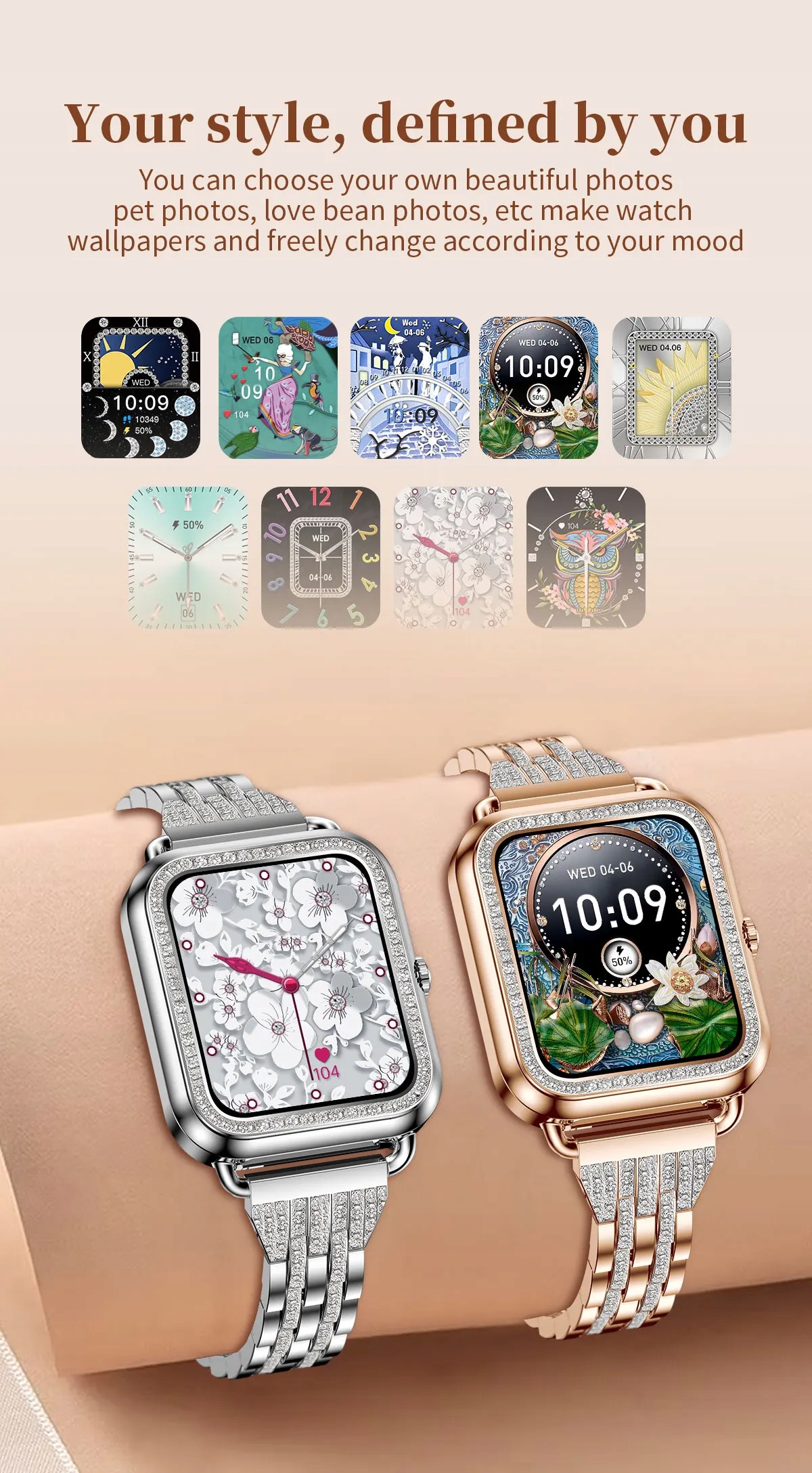 Smart Watch Heart Rate Blood Monitor Pressure Materiał paska stal