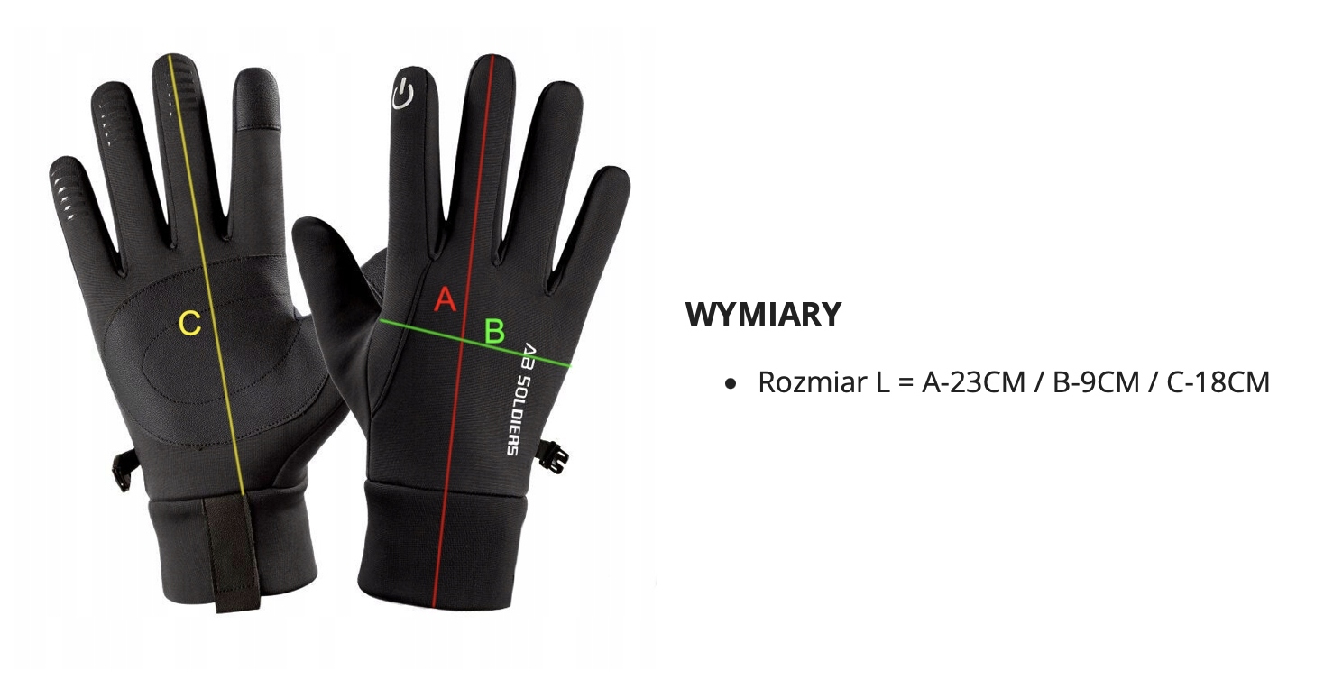 RĘKAWICZKI SPORTOWE DOTYKOWE WODOODPORNE CIEPŁE ROZ. L Rodzaj pięciopalczaste