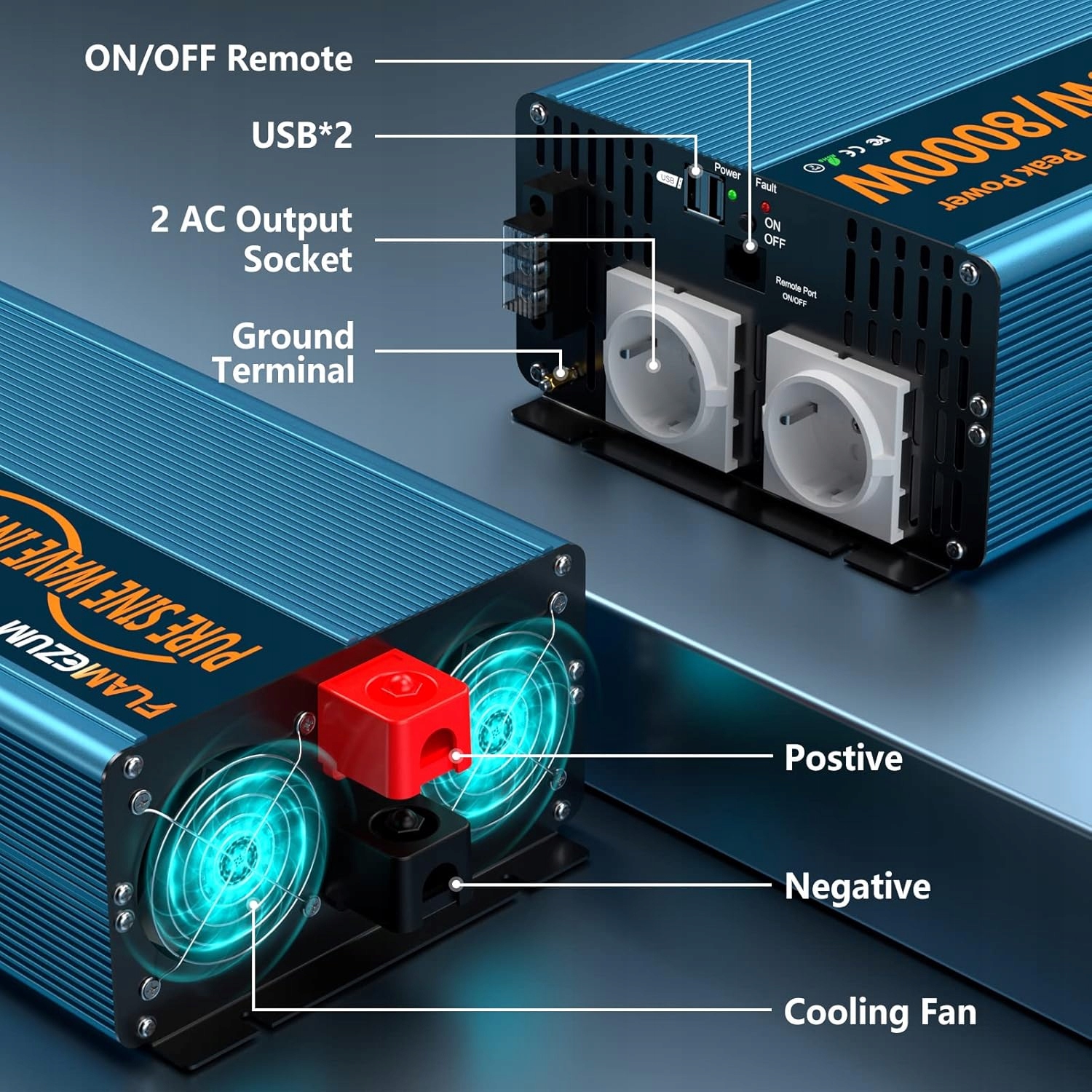 PRZETWORNICA NAPIĘCIA 12V do 230V SINUS 8000W PILOT + 2xUSB WYŚWIETLACZ LED Stan opakowania oryginalne