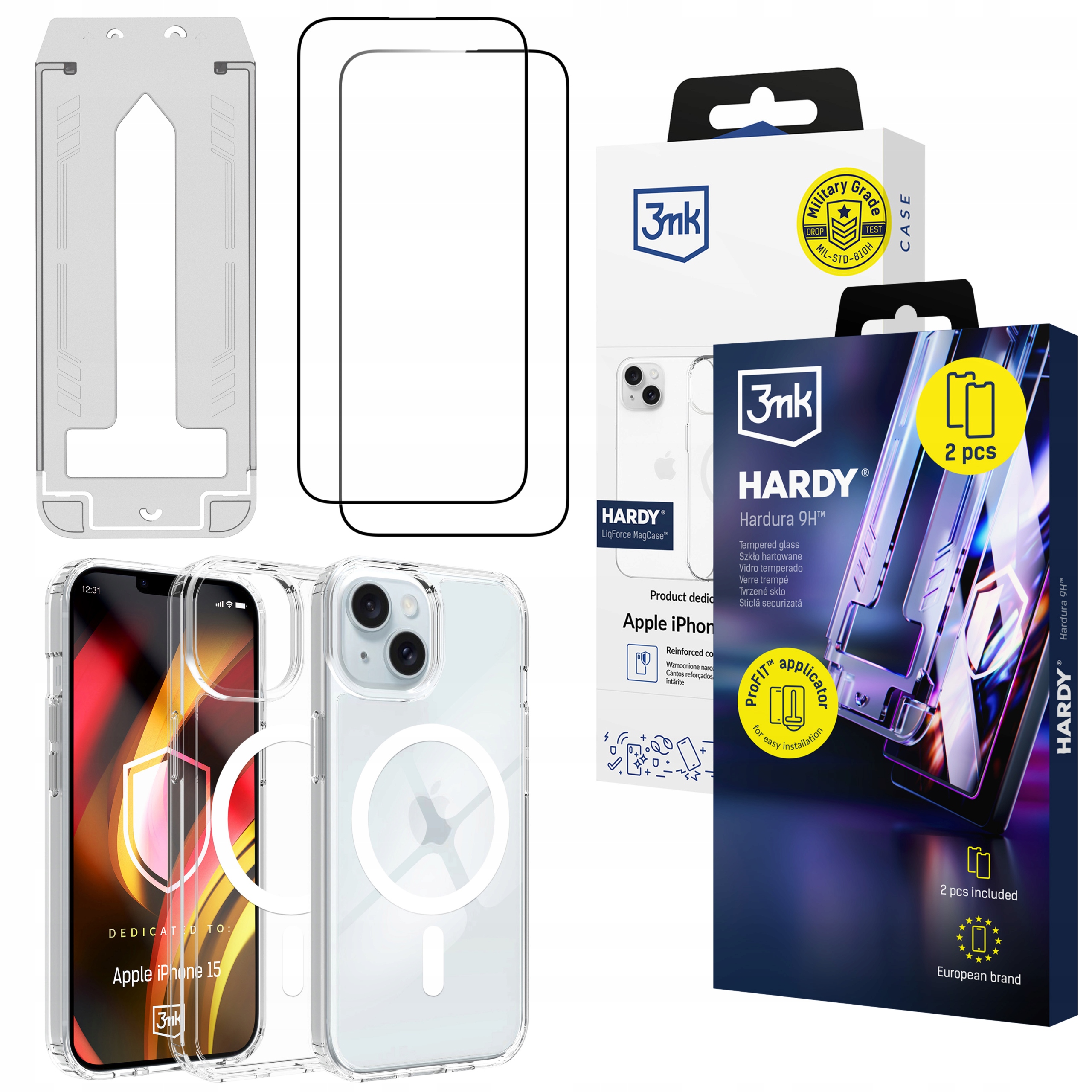 2x Szkło hartowane 9H pancerne etui case 3mk Hardy na Apple iPhone 15