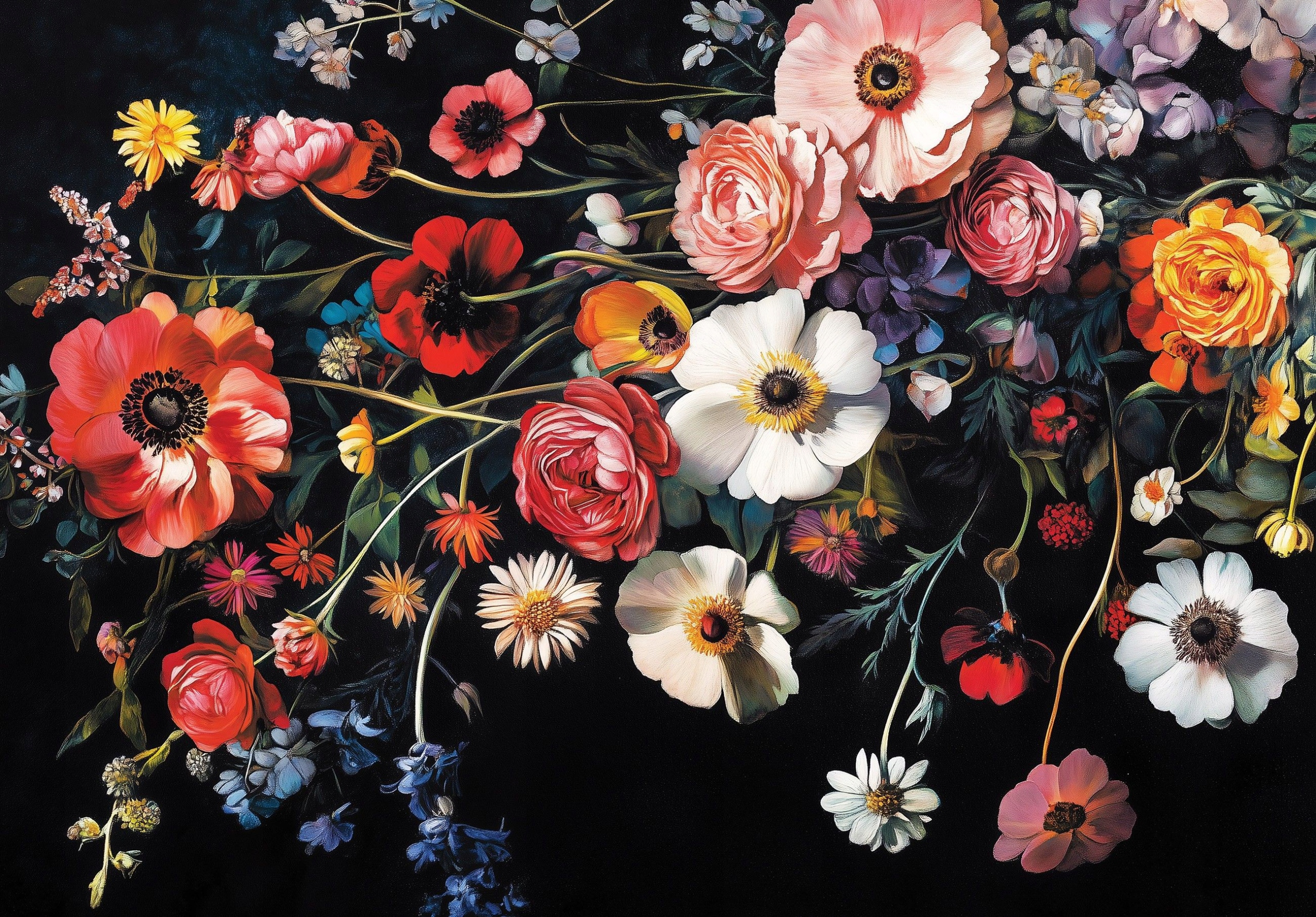 Fototapeta Symfonie květin v temnotě Romantismus Iluze 350x250 lepidlo