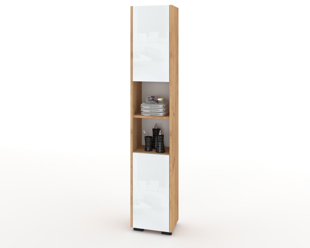 Sloupek do koupelny Stojící koupelnová skříňka Pavlač Dub Craft Bílý Lesk