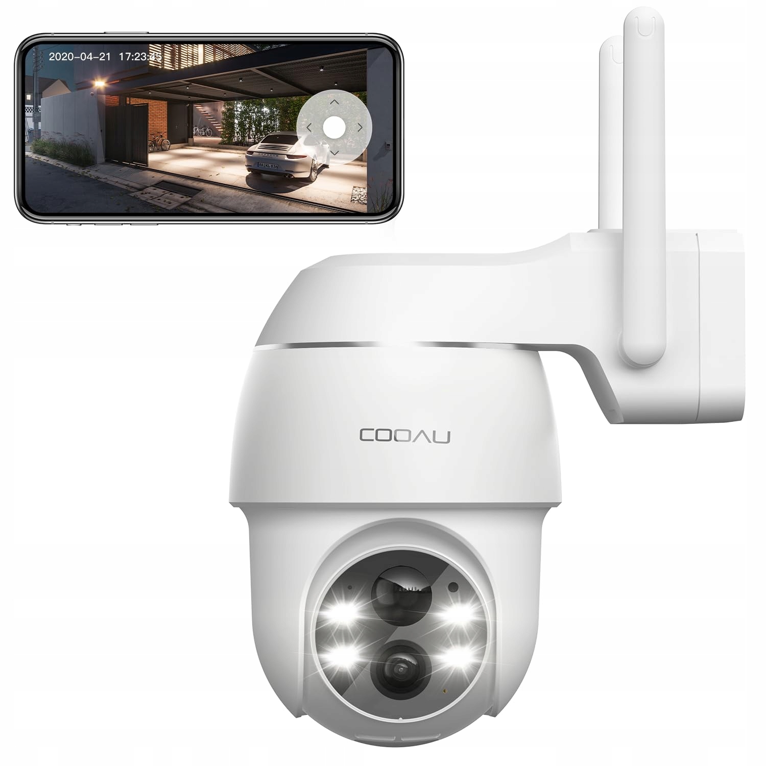 Cooau Kamera Zewnętrzna 2K Ptz 355°/90° Bezprzewodowa z Czujnikiem Ruchu