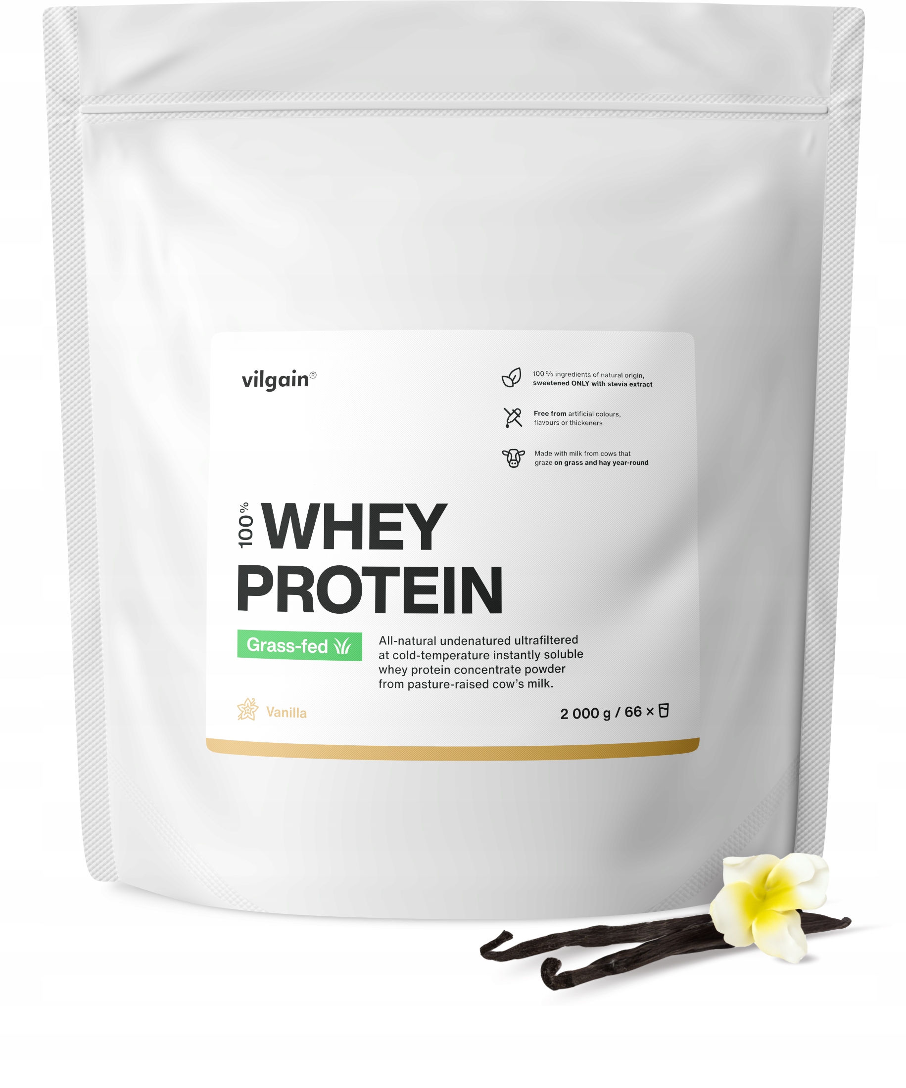 Protein Vilgain , mléko z trávou krmených krav, vanilka, 2 kg