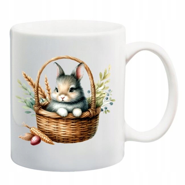 Kubek mały uroczy króliczek w koszyczku królik