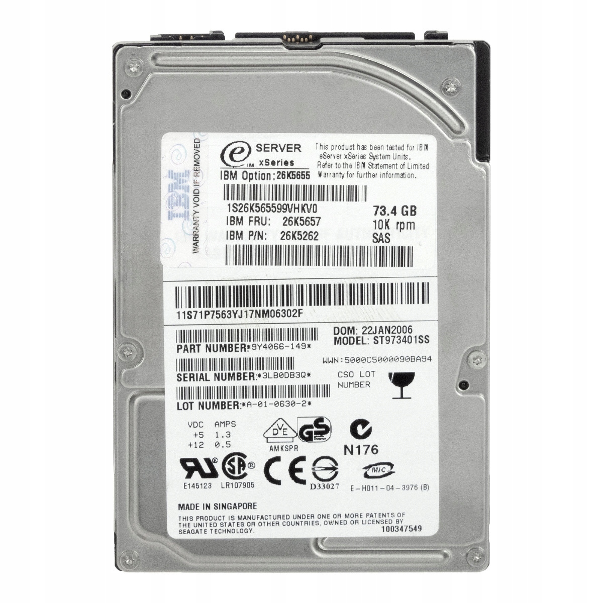 Ibm 26K5657 26K5262 73GB 10K 8MB Sas 2.5'' ST973401SS