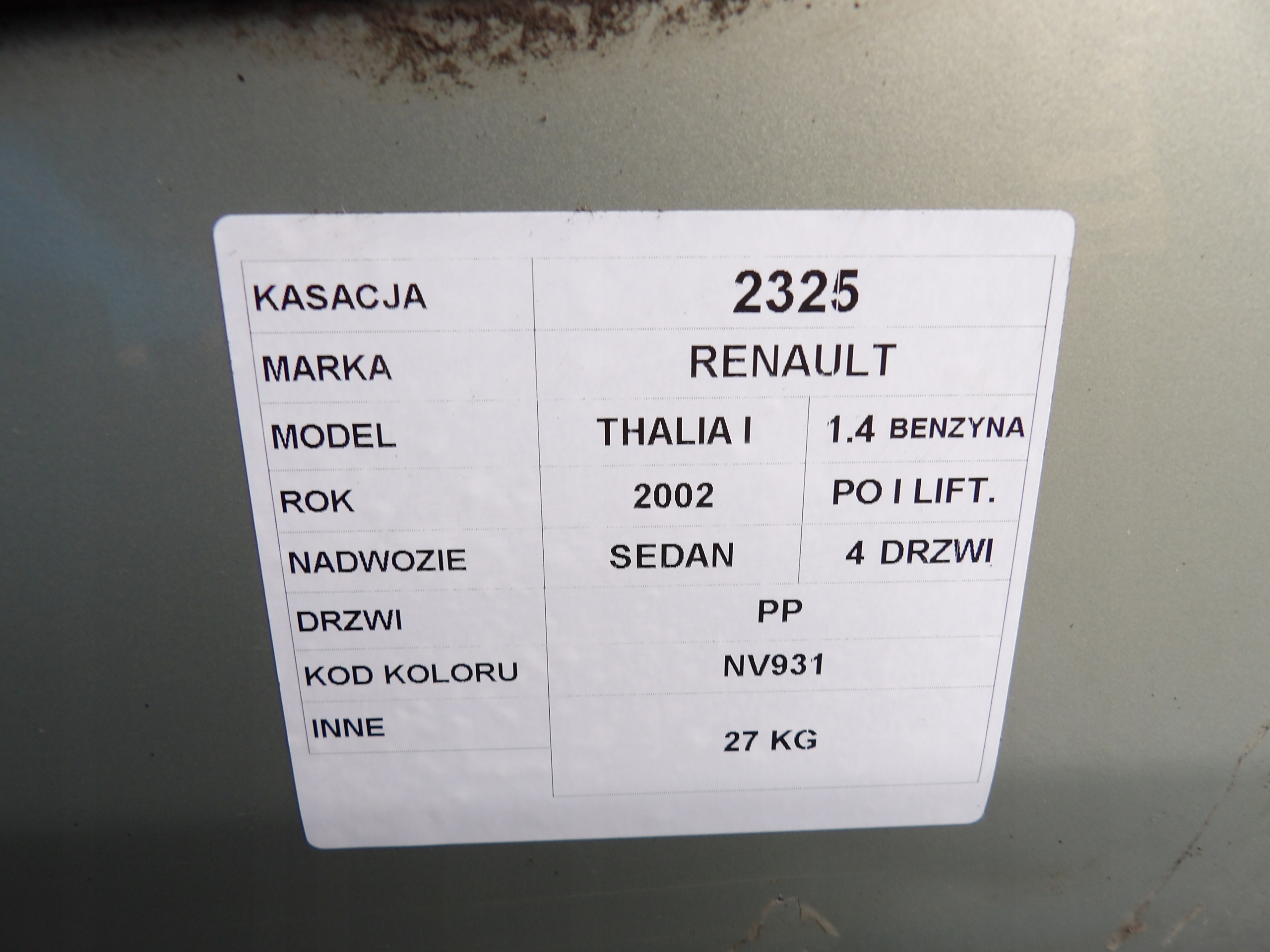 Renault Thalia and door front right lak. NV931