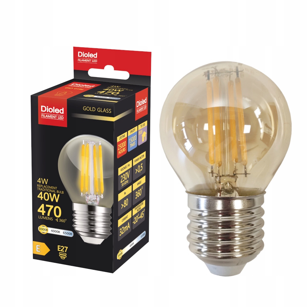

Żarówka Led E27 4W 470lm kulka filament retro loft