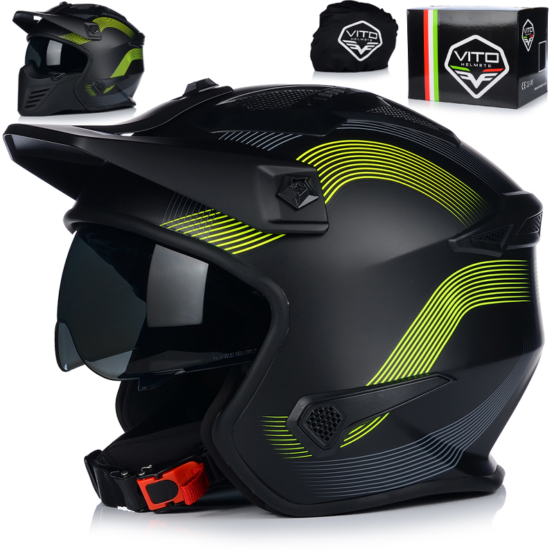 Motocyklová Prilba Vito Bruzano Fluo Otvorená Čeľusť Strieška Clona