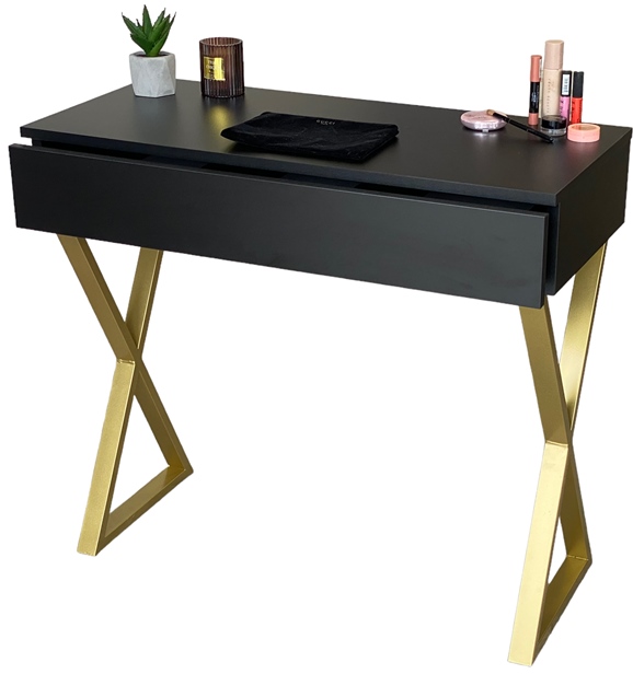 Toaletný Stolík Čierny S Matnou Zásuvkou, Zlatý X 90 CM