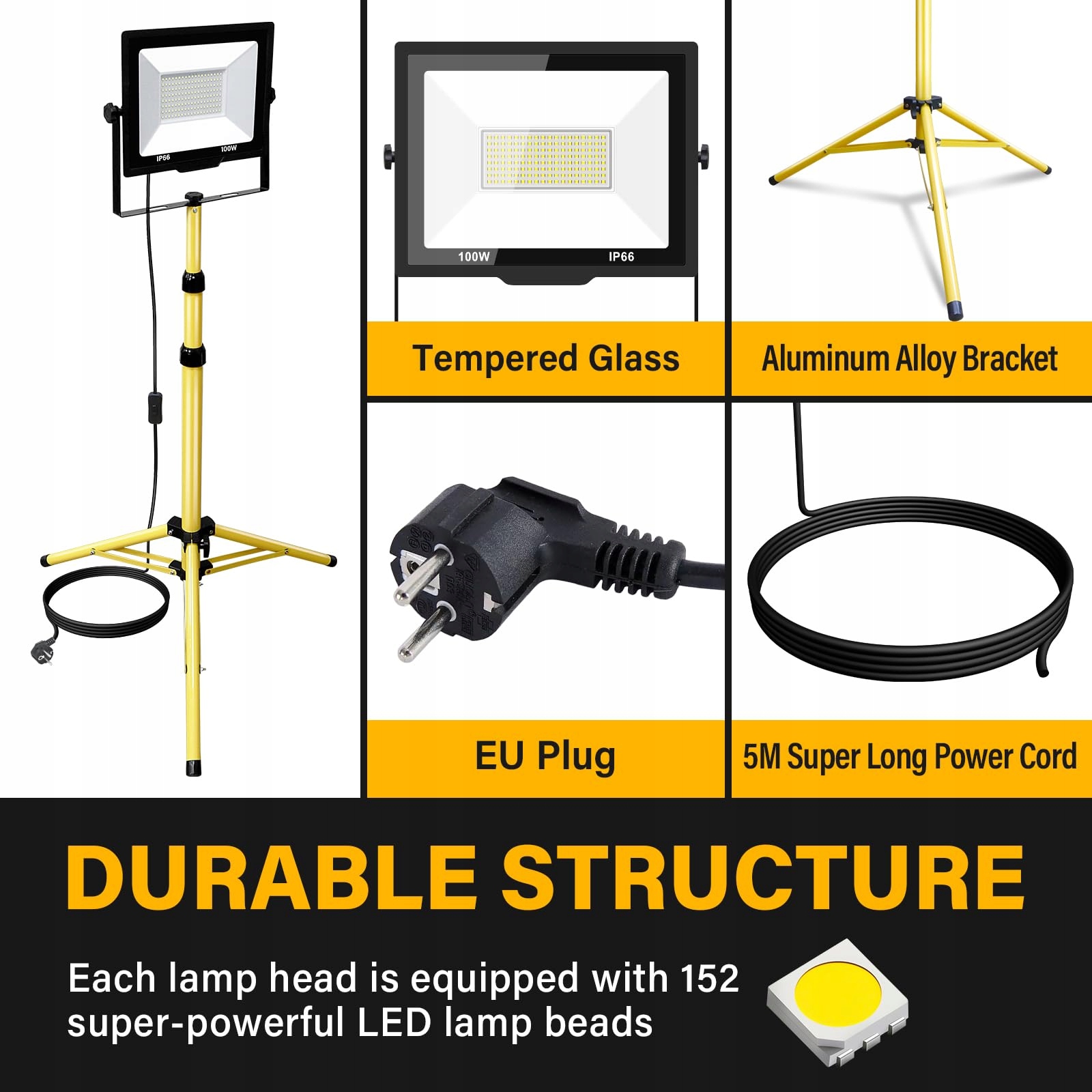 RIGIDON 100W LED Reflektor Stojak 10000LM Wodoodporny Budowa Warsztat — miniatura 4