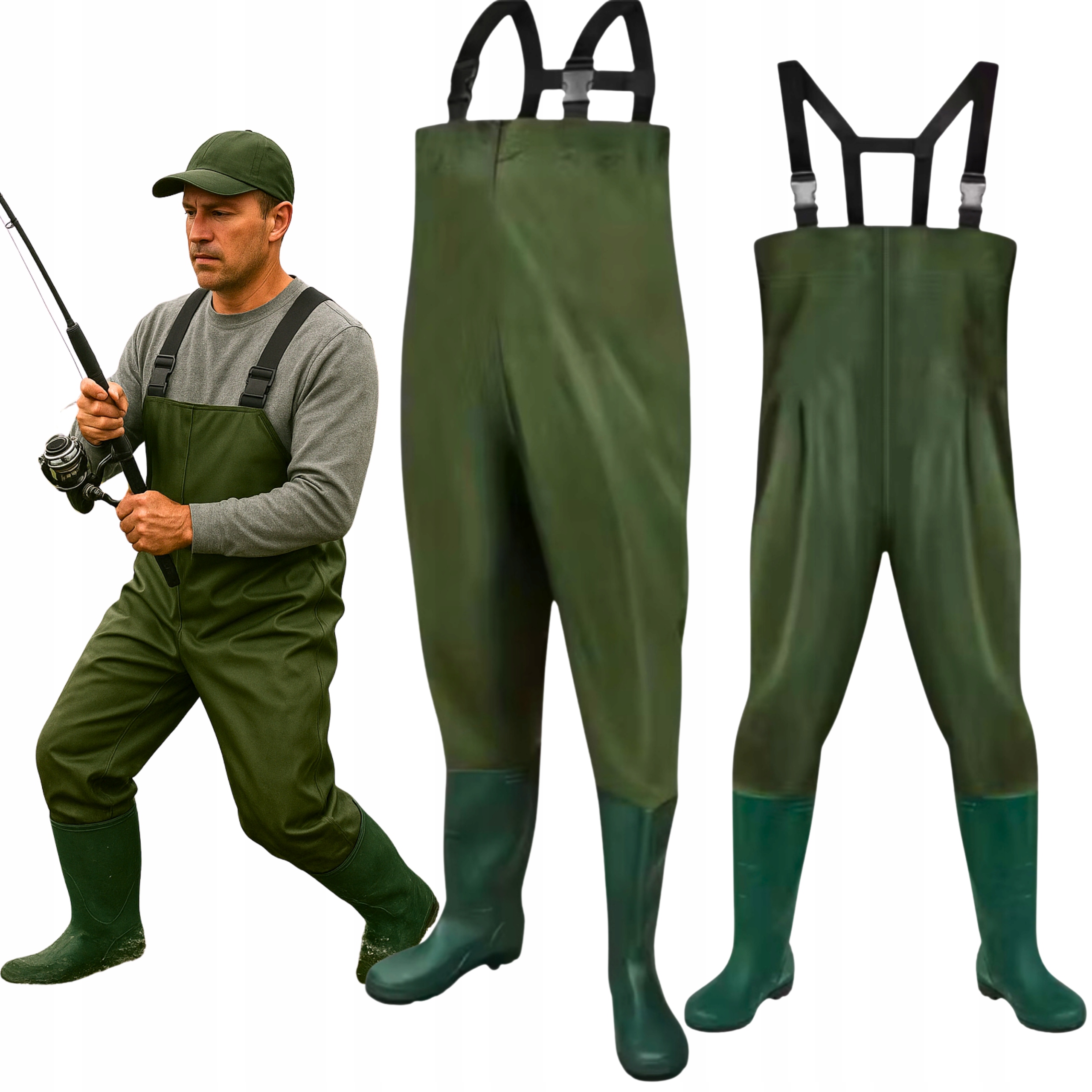 Spodniobuty Wędkarskie Neco Pvc Rozmiar 45 Wytrzymałe, Regulowane Szelki