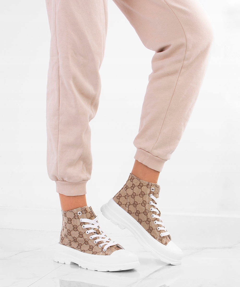 6334 BEŻOWE WYSOKIE TRAMPKI PLATFORMA 39 Wysokość wysokie