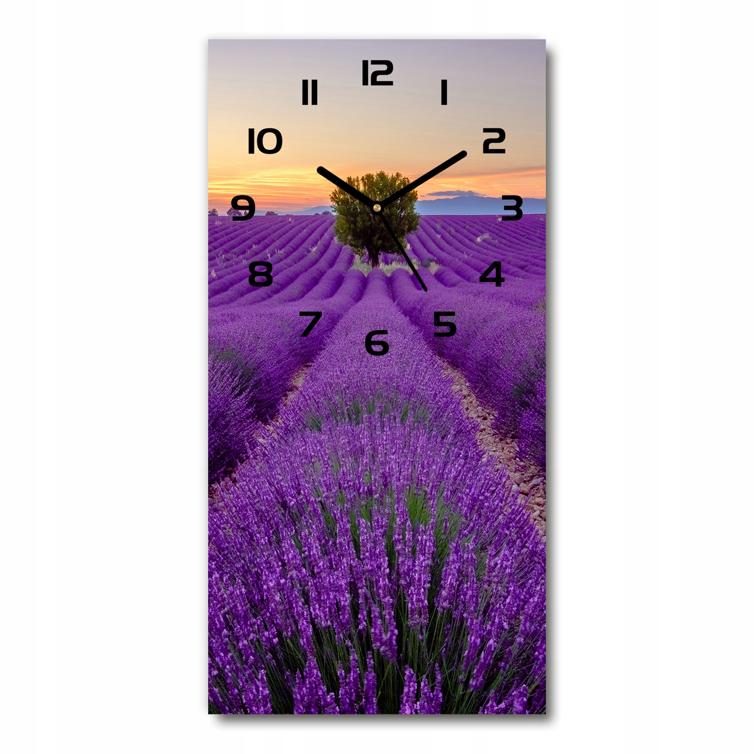 

Pionowy cichy zegar ścienny Pole lawendy 30x60 cm
