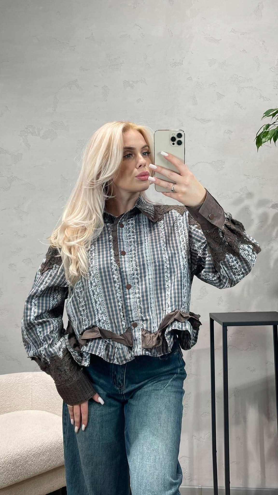 Košile Boho Patchwork Blanka Béžová/mocca/modrá Univerzální