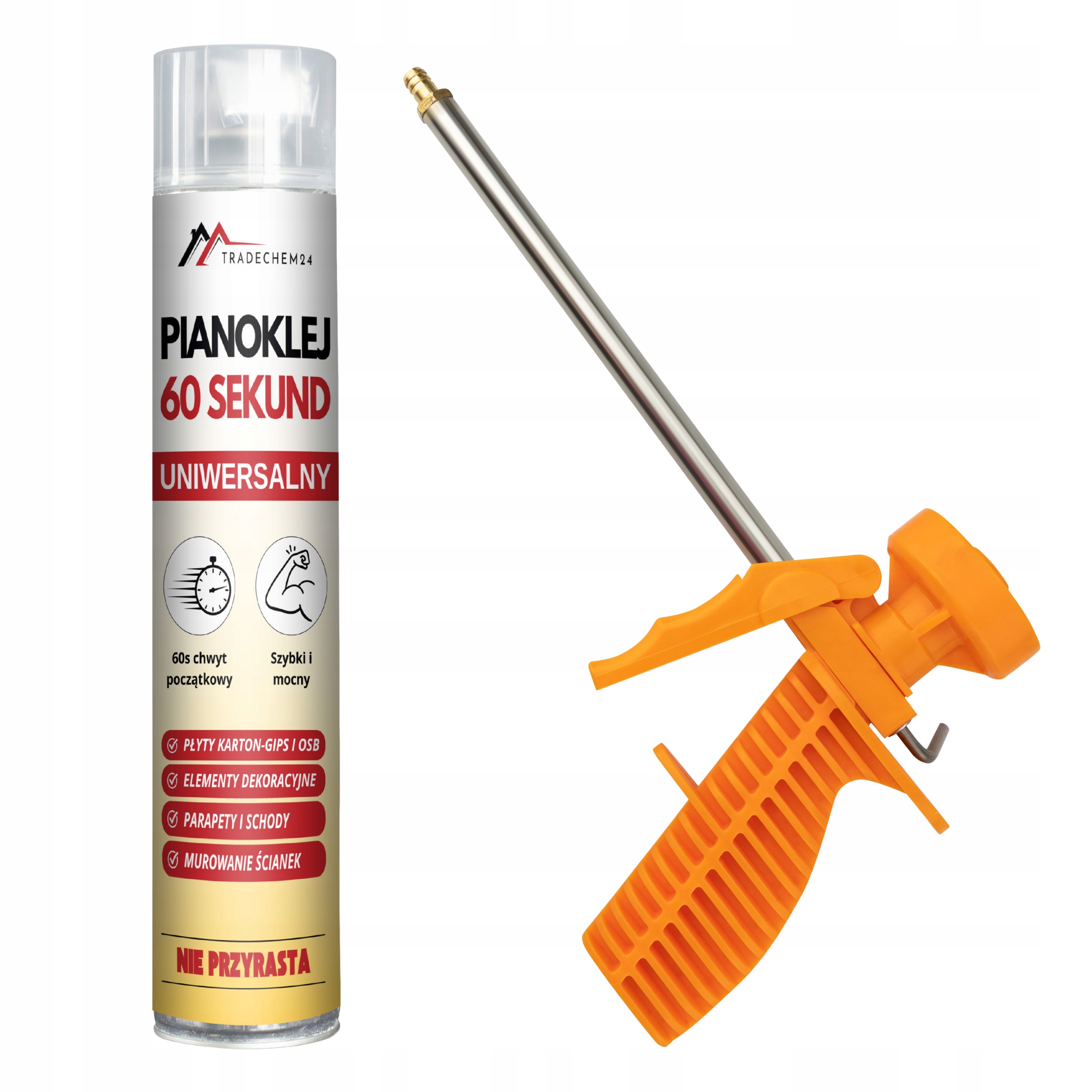 PIANOKLEJ 60 SEKUNDOWY SZYBKI MOCNY KLEJ PIANA + PISTOLET DO PIANKI
