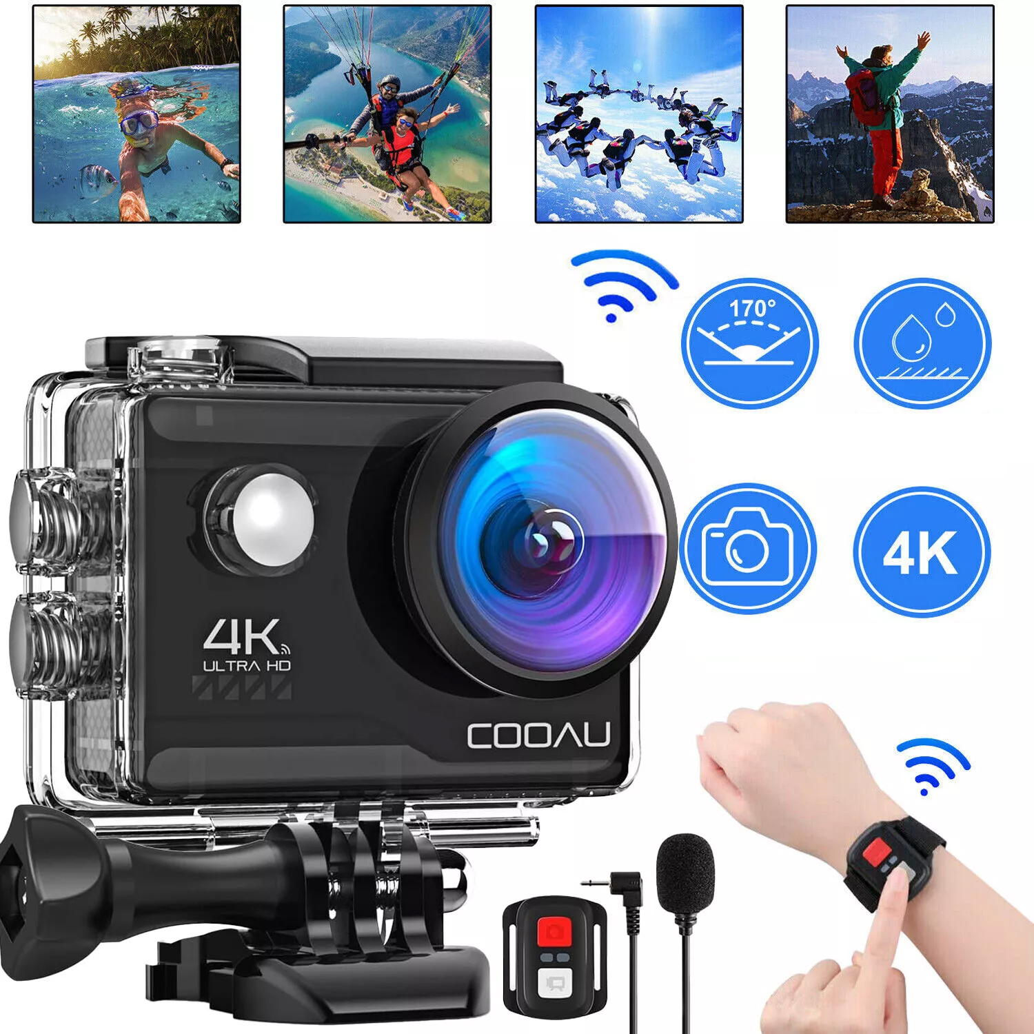 Sportovní kamera 20 Mp 4K Action Uhd WiFi Eis Vodotěsný LCD 2.0" příslušenství