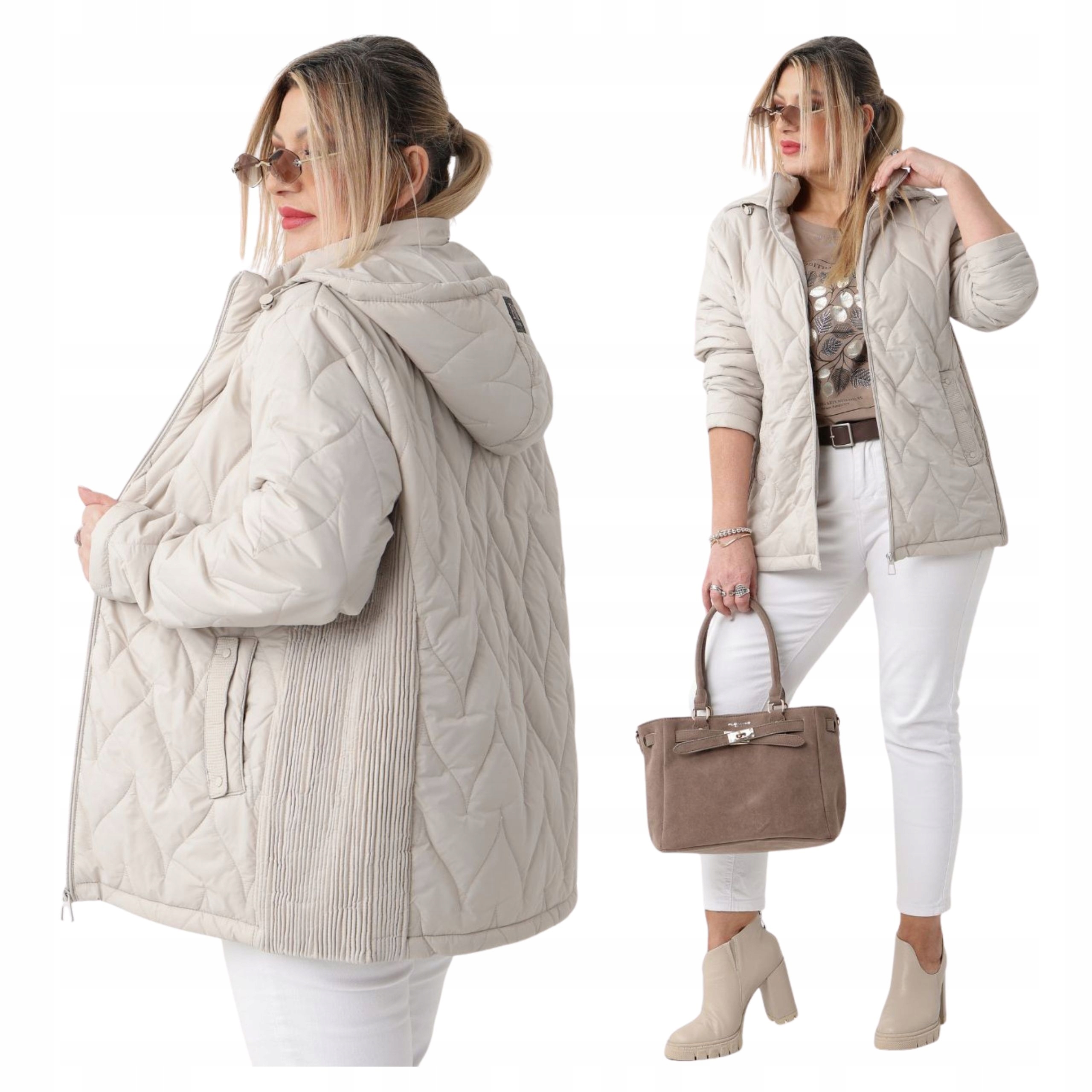 Kurtka Damska Pikowana Lekka Z Kapturem Przejściowa Duże Rozmiary Oversize