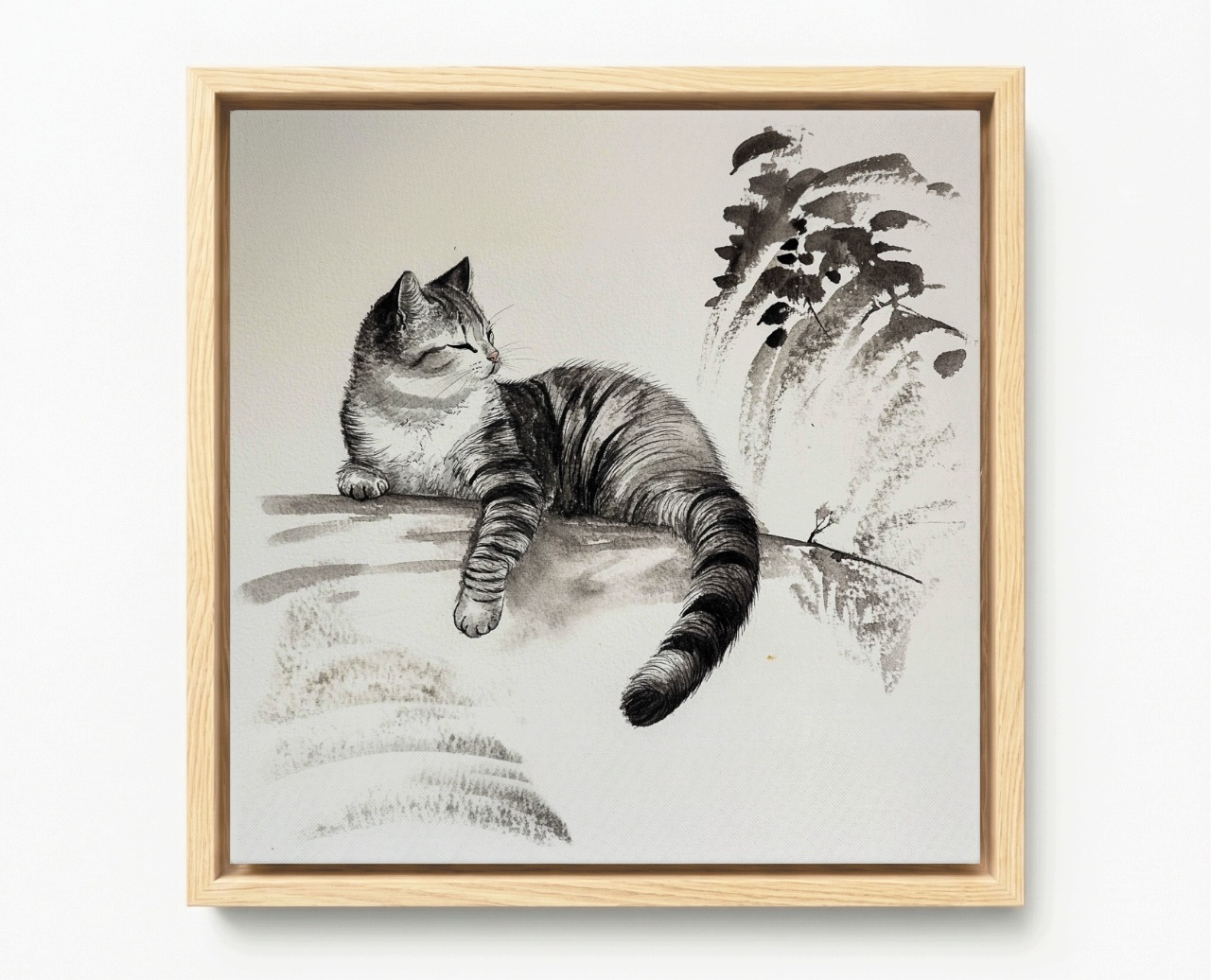 Obraz Rám Americká Krabička Grafika Kresba Tusz Skica Mono Pruhovaná Kočka 40x40