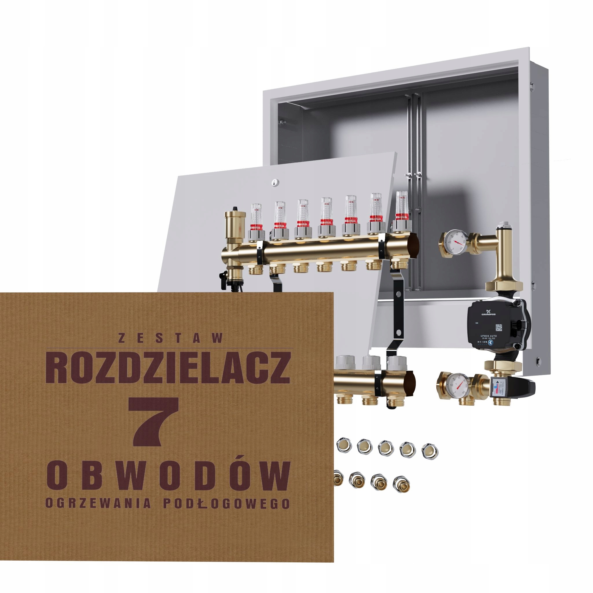 Rozdělovač pro podlahu 7 čerpadlo Grundfos podomítkový box Pex