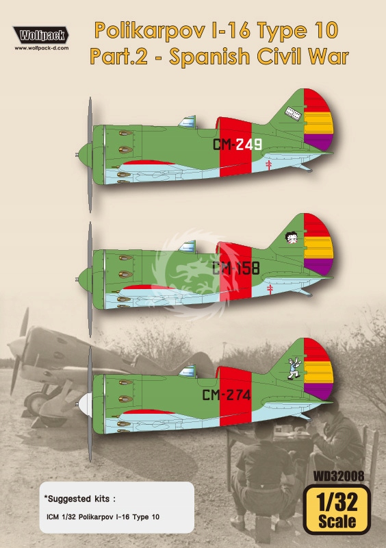 Polikarpov I-16 Type 10 Spanish Civil War, Wolfpack WD32008 měřítko 1/32