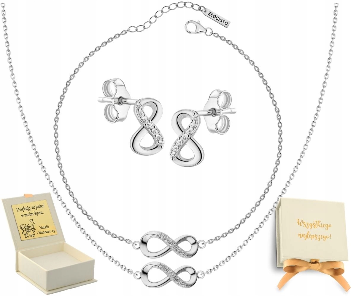 Stříbrný Celebritní Komplet S Nekonečnem Zirkony Stříbro 925 Dárek