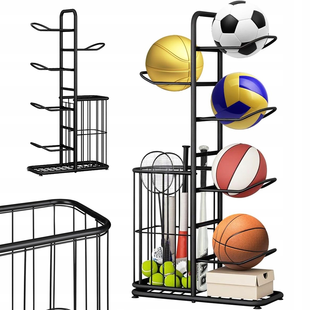 Stojak Na Piłki Sprzęt Sportowy Organizer Na 5 Piłek Z Koszem 116X58X23.5CM
