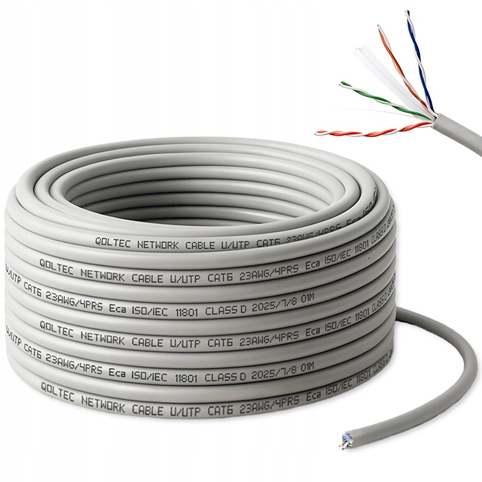 Kabel sieciowy patchcord CAT6 UTP 25 m LAN szary Qoltec miedź 1Gb/s