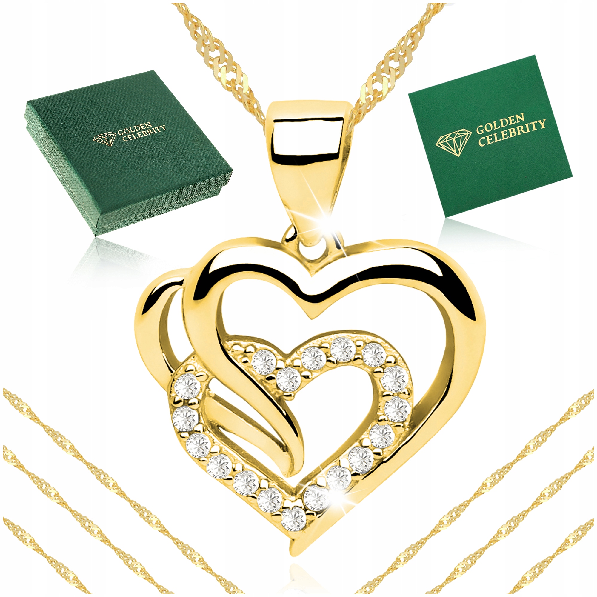 ZŁOTY ŁAŃCUSZKE Z SERDUSZKIEM 925/585 PREZENT DLA DZIEWCZYNKI NA URODZINY