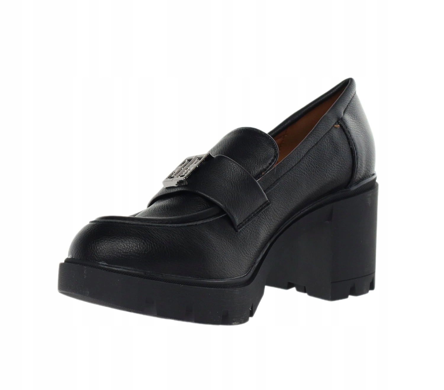 Czarne mokasyny półbuty lordsy na szerokim słupku i platformie r.40 Kolor czarny