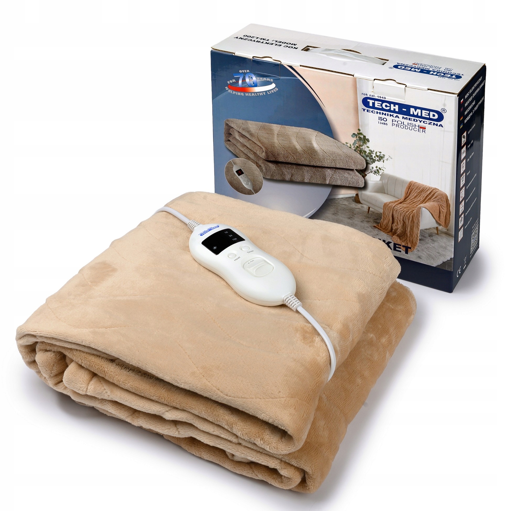 Koc Elektryczny miękki podgrzewany Grzewczy 160x120cm pilot Duży Tech-med