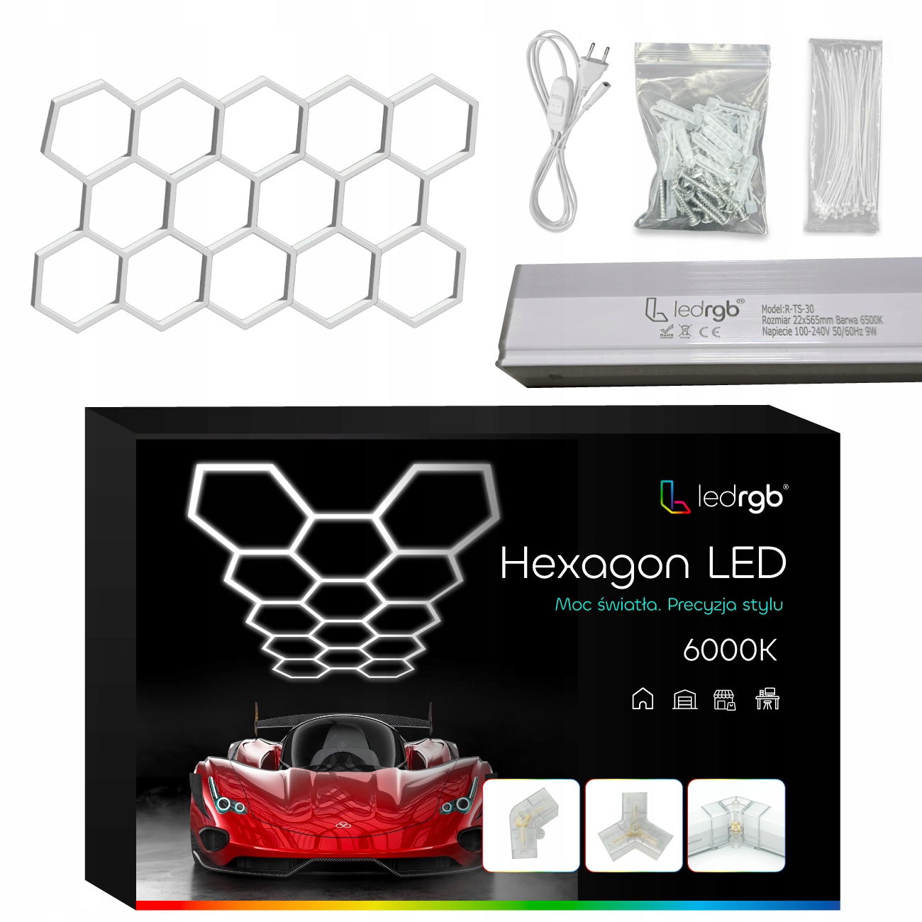 Led lampa Hexagon 14ks Panelové osvětlení Dílna Garáž Dům 515x 297 6500K