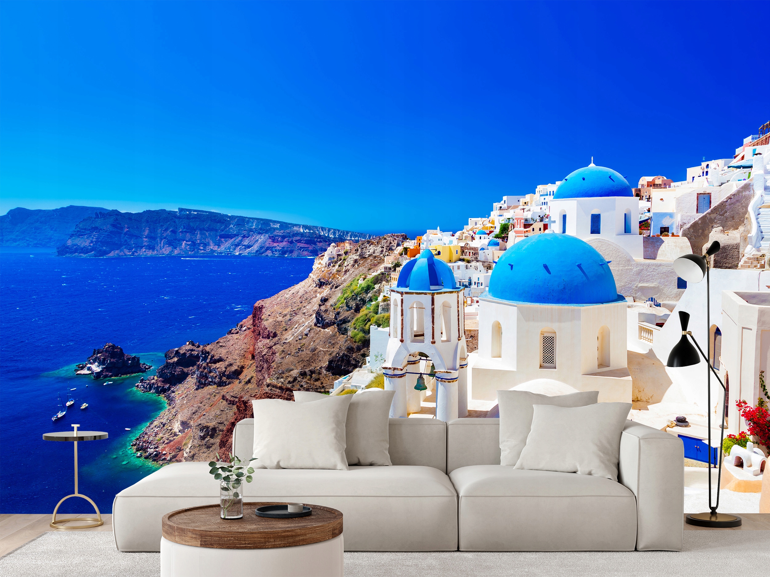 Fototapeta Biele Domčeky V Oia Na Santorini Grécko 360 x 240 cm
