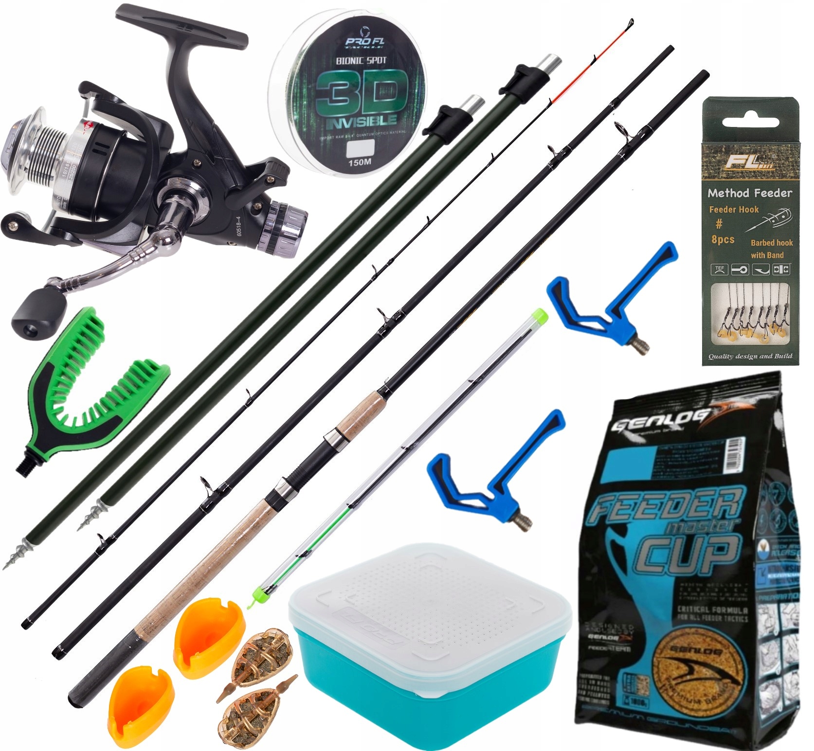 Zestaw Wędkarski Na Ryby Wędka Feeder+kołowrotek Mifinetiger 4000+AKCESORIA