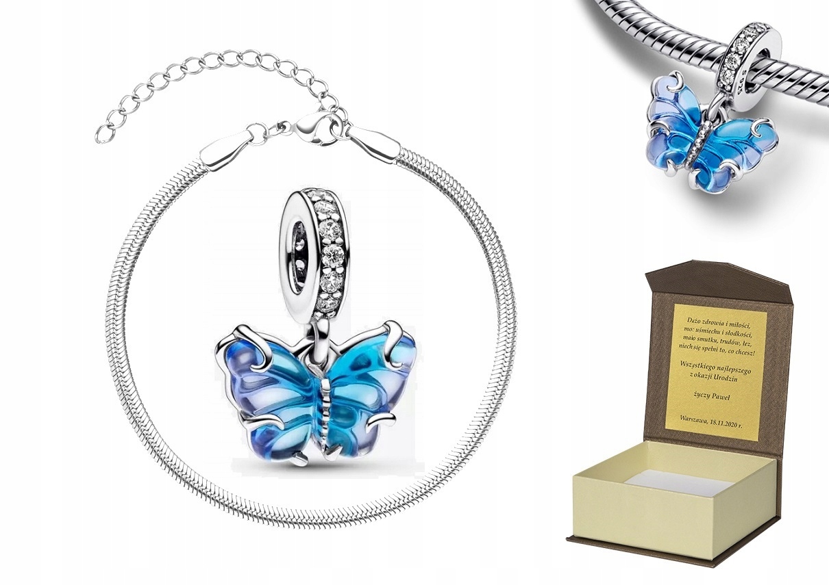 Stříbrný náramek 19-22 cm Charms Motýl BC333