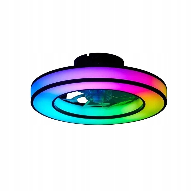 Wentylator Sufitowy Z Pilotem Rgb Czarny Plafon Led Lampa