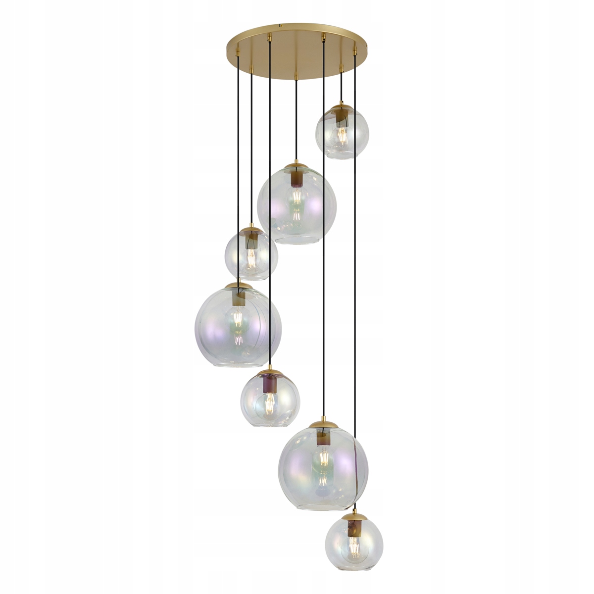 Lampa wisząca Art Deco złota z tęczowym szkłem 7-punktowa Sandra