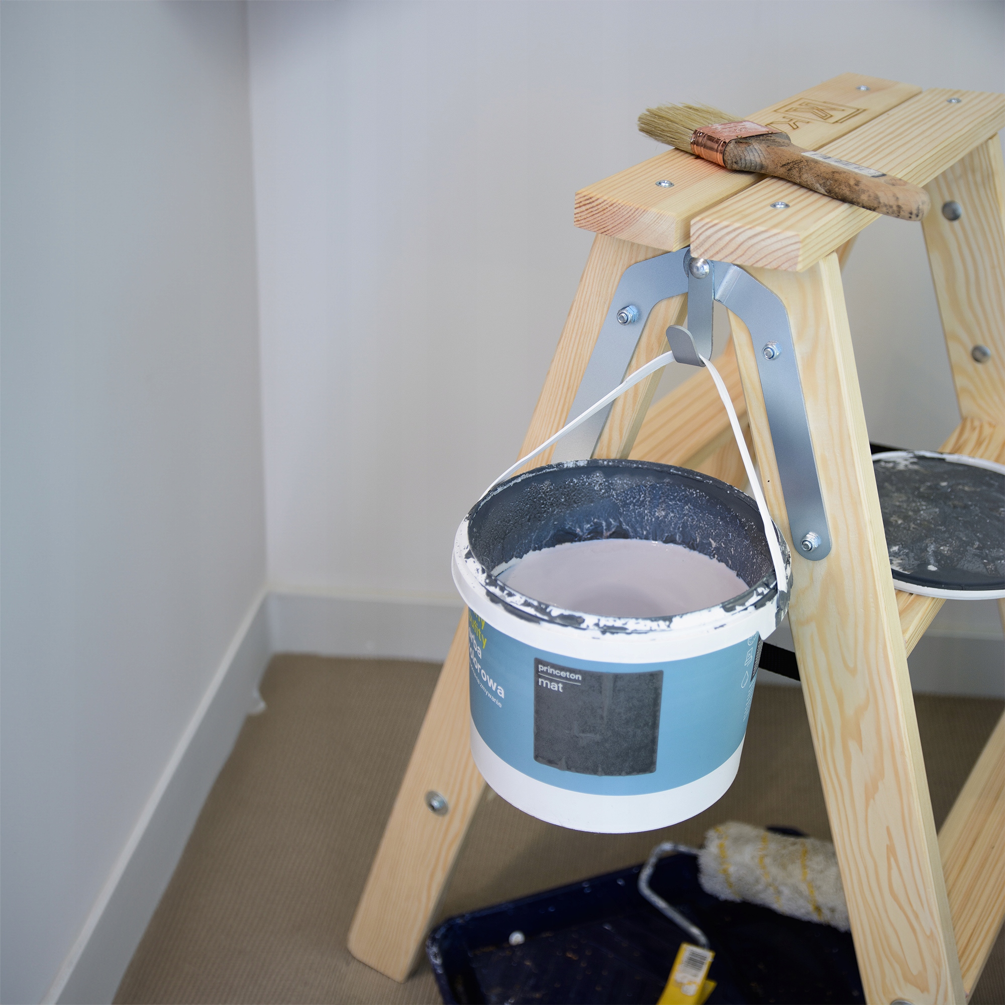 DRABINA MALARSKA DREWNIANA ROZSTAWNA 2x6 STOPNIE SKŁADANA DWUSTRONNA Materiał drewno