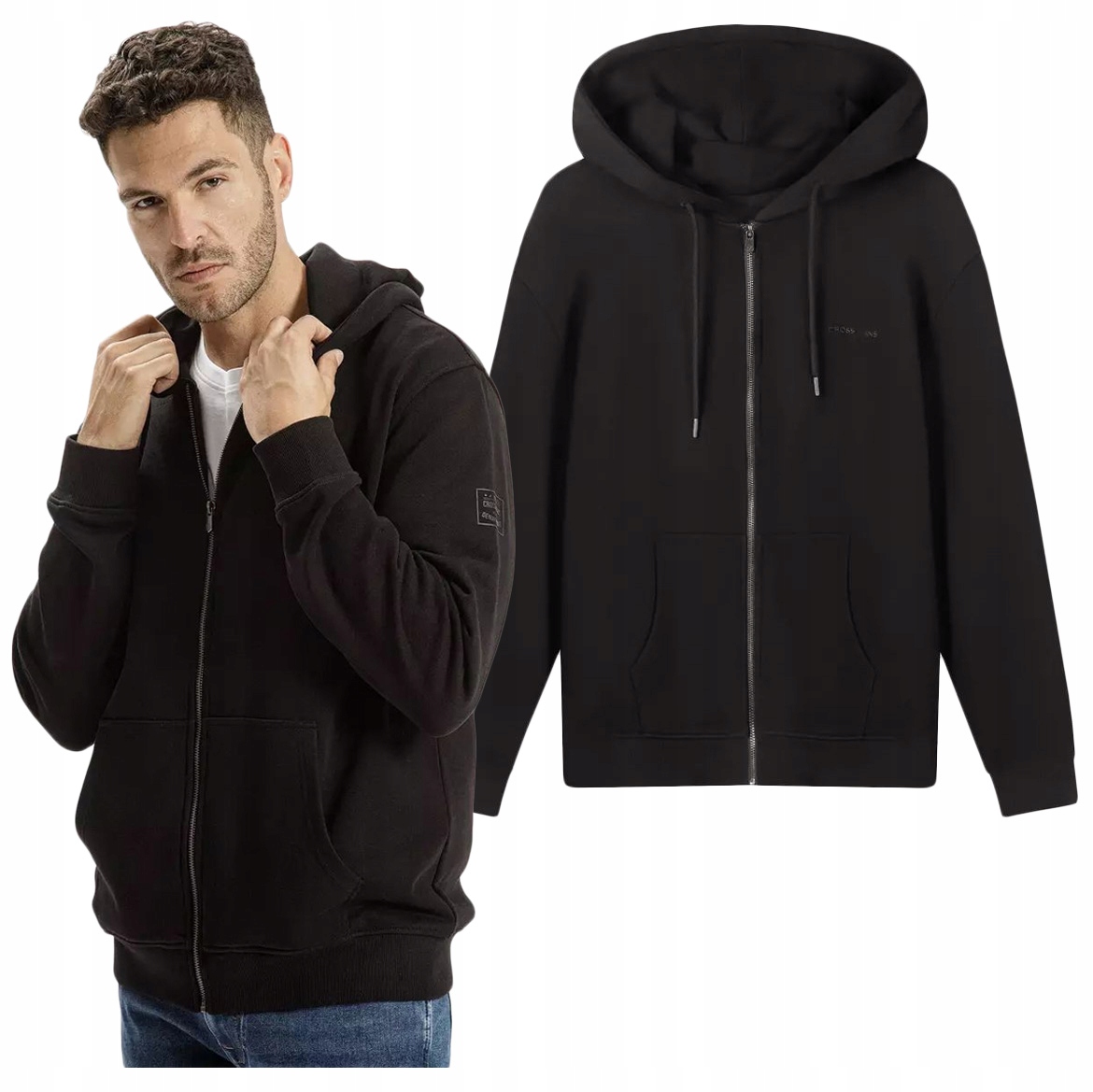 Bluza męska Rozpinana z kapturem Cross Jeans casual sportowa czarna L
