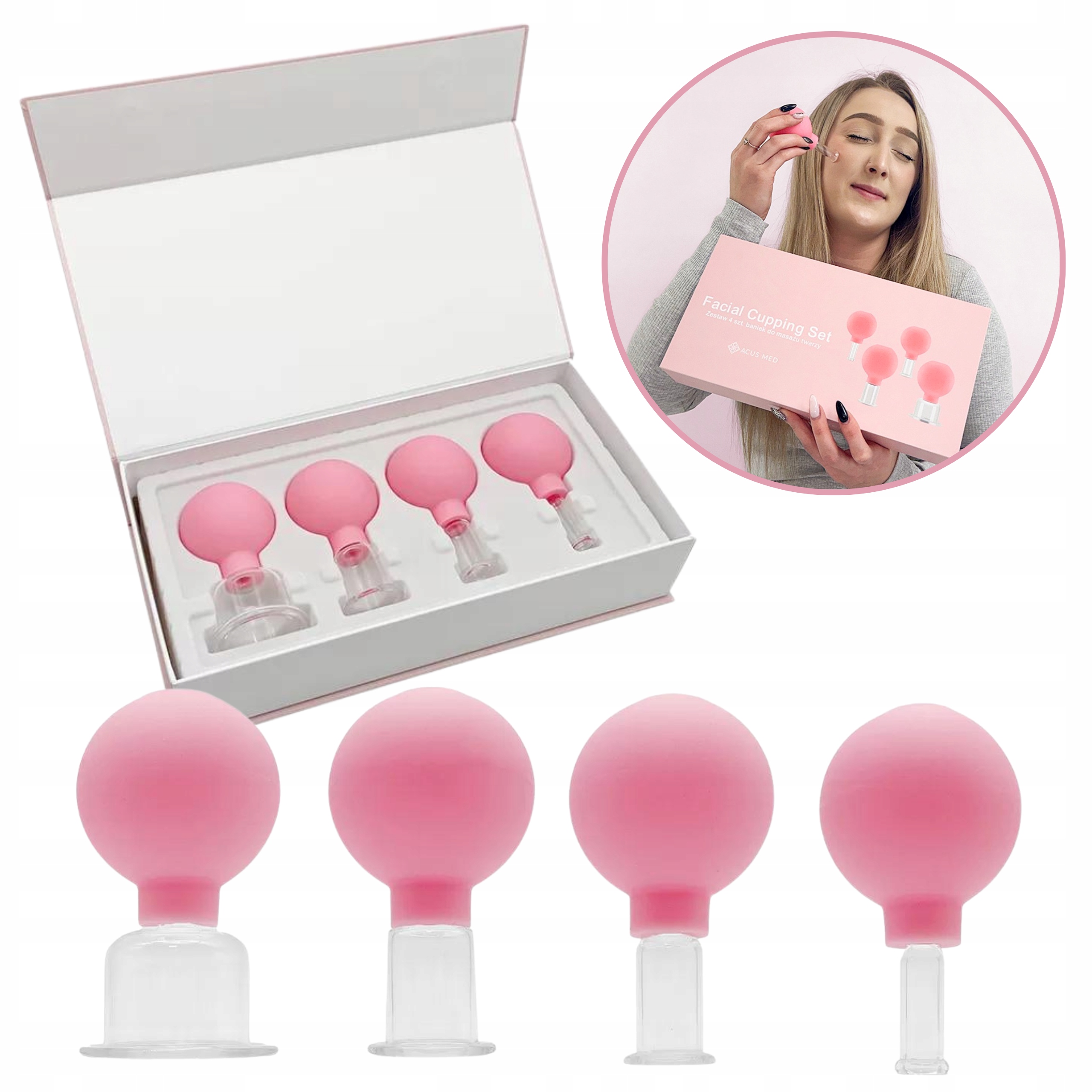 Bańki Próżniowe Do Masażu Twarzy I Ciała Zestaw 4 Sztuki Acus Med