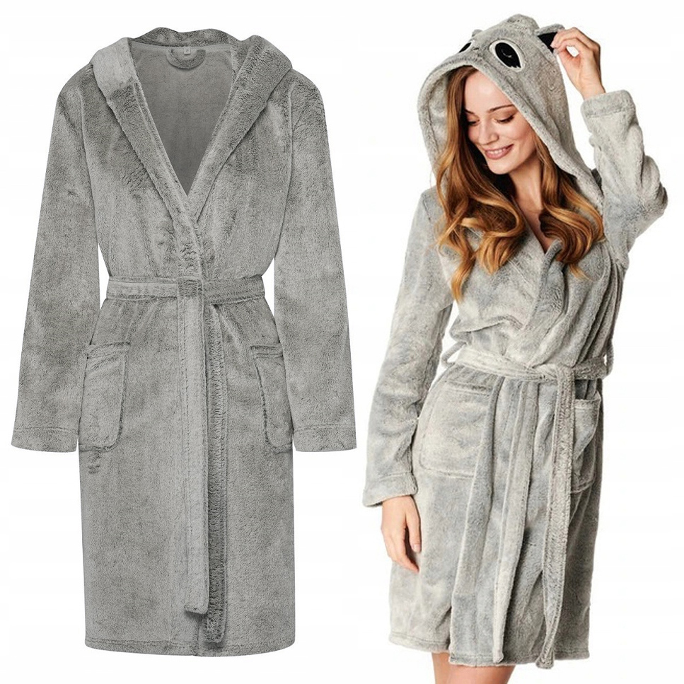 Plyšový dámský župan Henderson 38277 s kapucí Na Zavazování Teplý r S