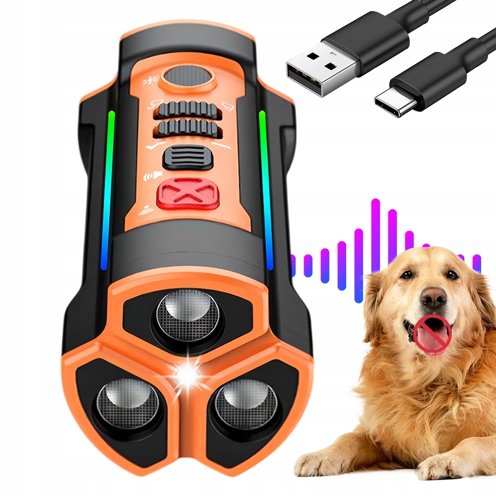 Odstraszacz Psów Ultradźwiękowy Treser Trenażer Latarka Led Antyszczekacz