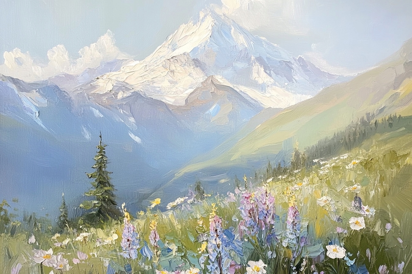 Obraz Na Plátně Canvas Krajina Hory Vrcholky Alpy Louka Květiny Jaro 120x80