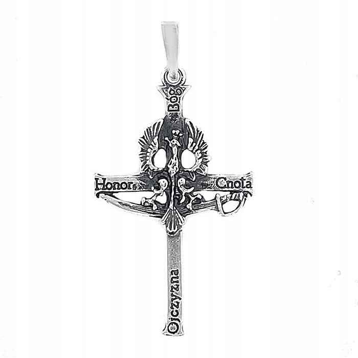 Stříbrný křížek ryzost 925 Přívěsek Vlastenecký kříž s orlem a šablonou