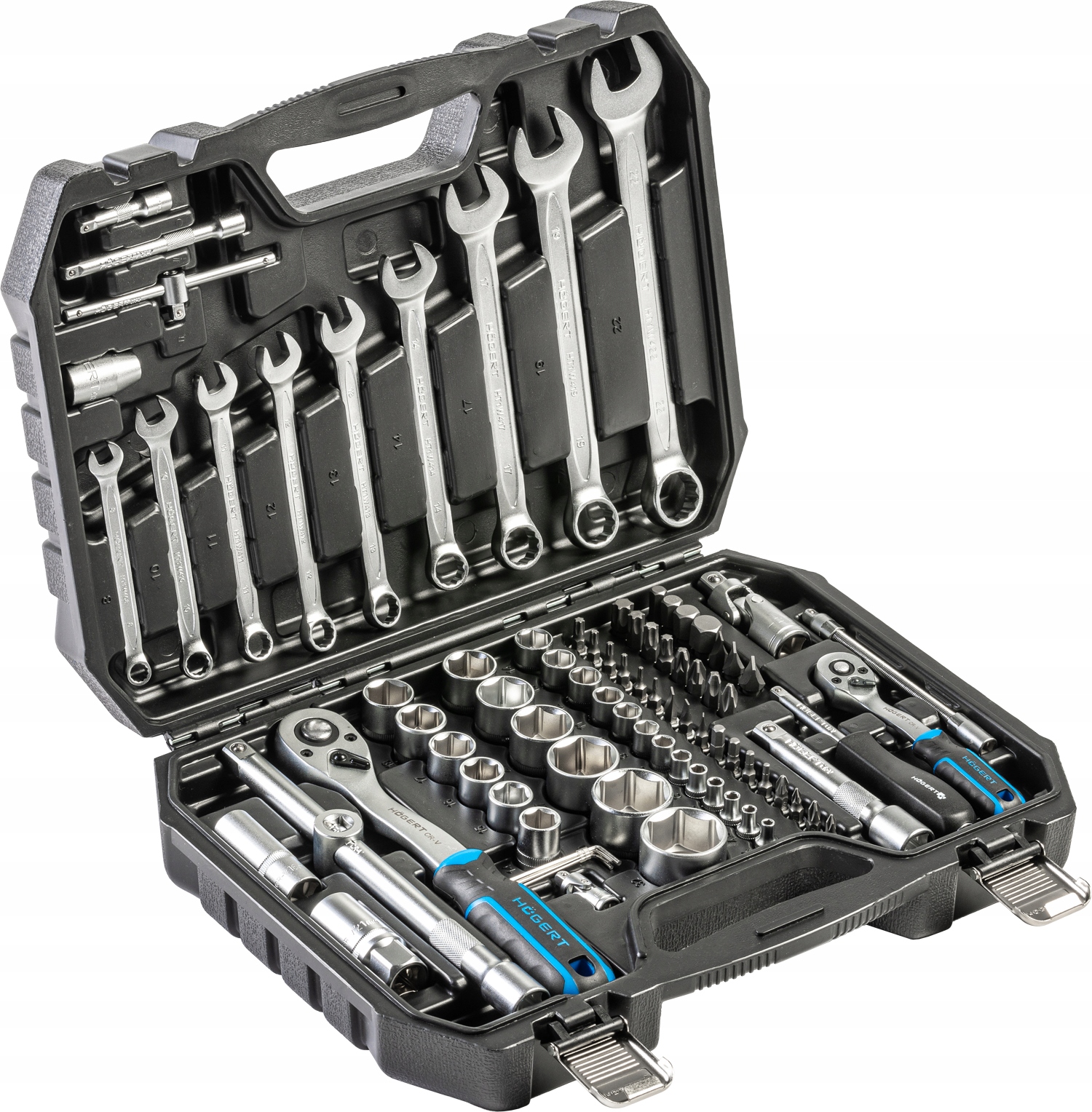 Zestaw narzędziowy 85 elementów, CrV, grzechotki 72T CrMo, Hoegert Technik