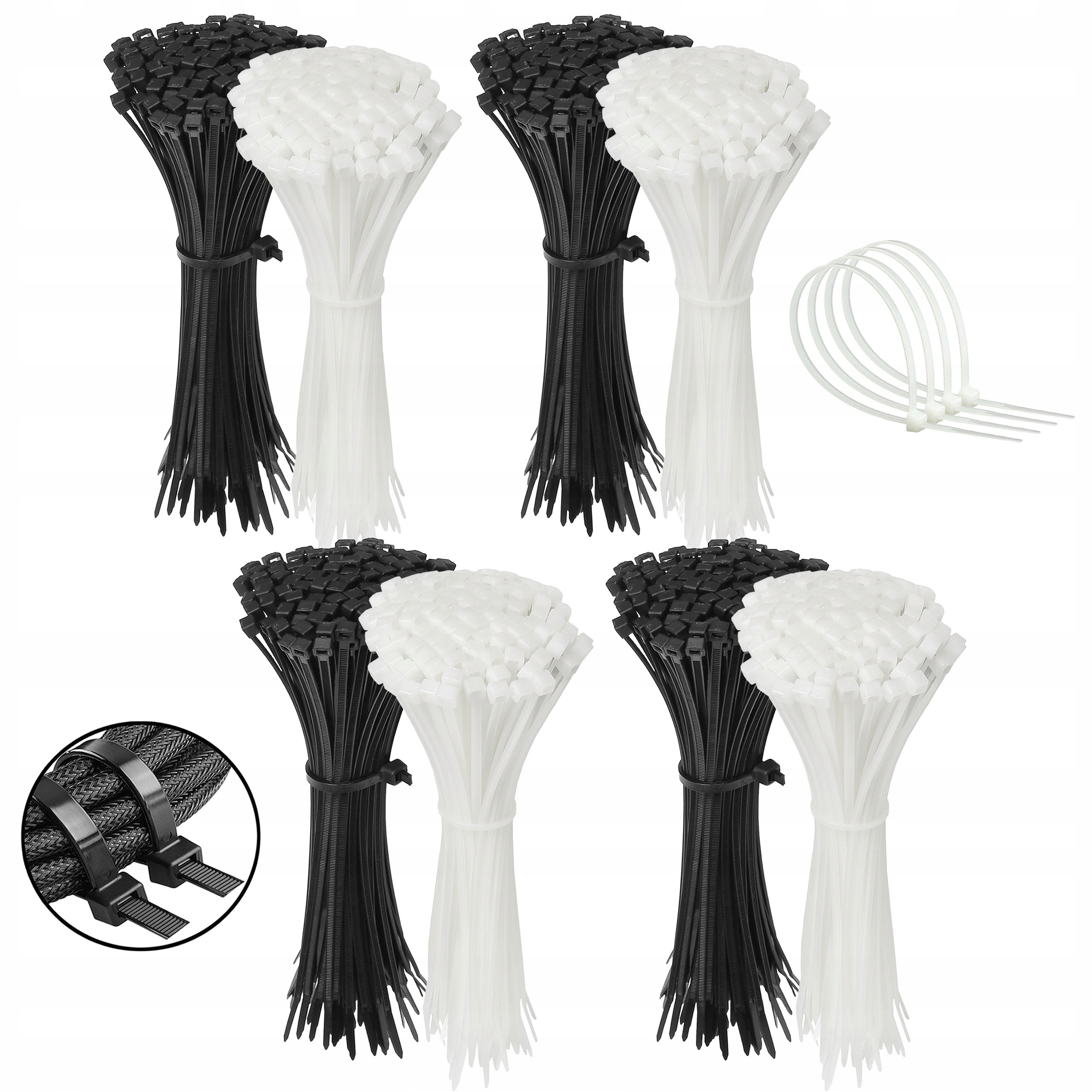 Opaski zaciskowe, trytki czarne+białe 300x3,6 x800