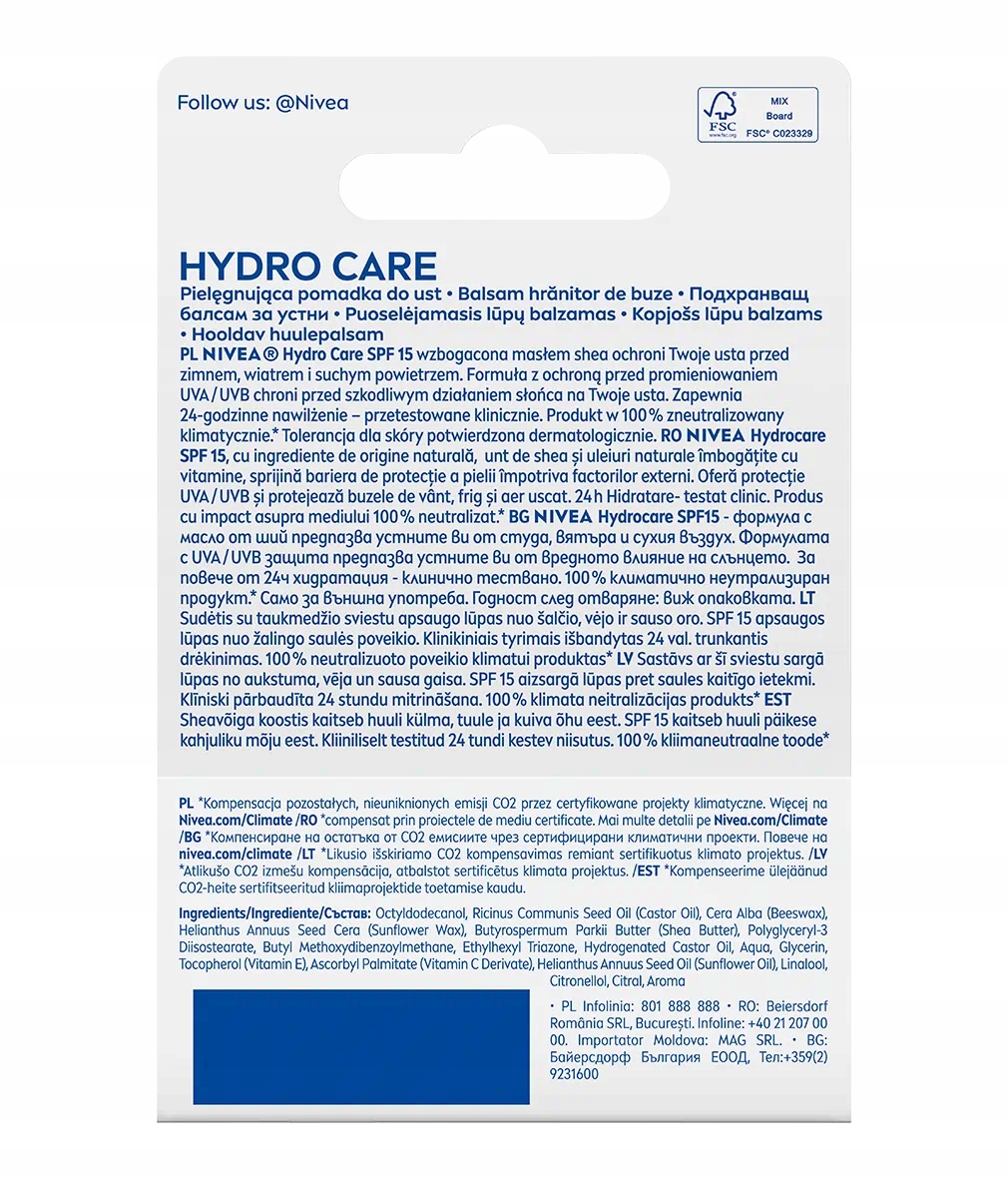 Nivea pomadka ochronna hydro care 4,8g Marka Nivea