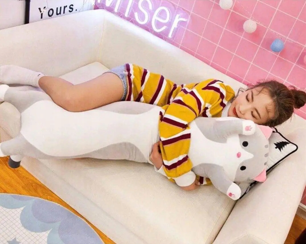 XL 90 CM MASKOTKA PLUSZAK DŁUGI KOT PRZYTULANKA ZABAWKA PODUSZKA SZARA Wysokość produktu 90 cm