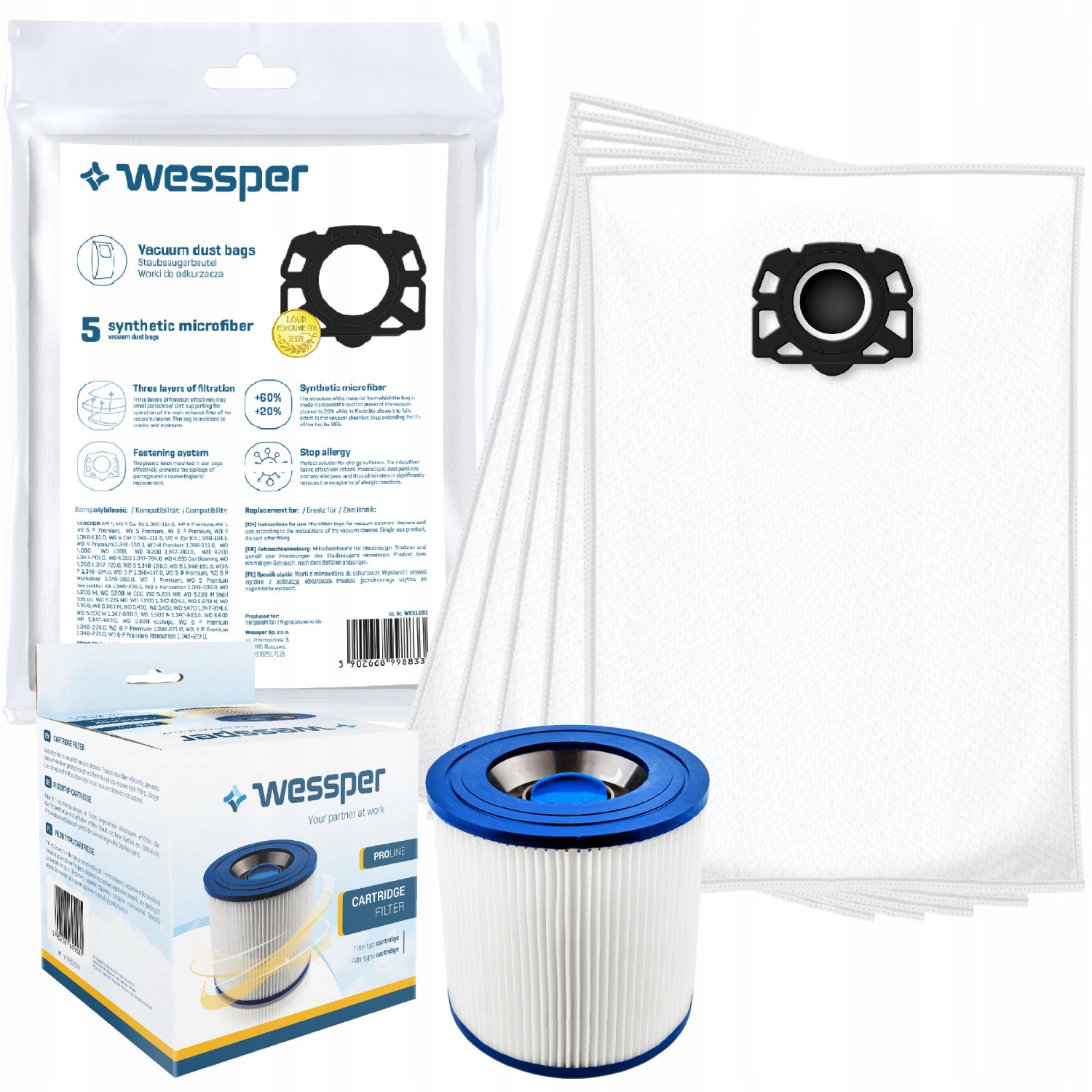 

Zestaw 5X Worek Do Odkurzacza Karcher WD3 Filtr
